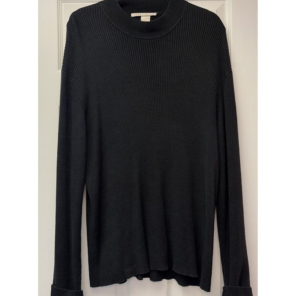 Perry Ellis Vtg. Men's Mock Neck Ribbed Silk/Cotton Sweater Black Sz. XL